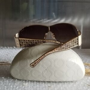 Coach Kendra Sunglasses S5001 Brown Gold Logo Hardshell Case White Womens